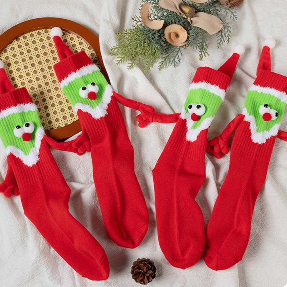 Funny Santa Claus Doll Women's Mid Tube Socks Magnetic Holding Hands Socks Christmas Gifts - FaceSocksUSA