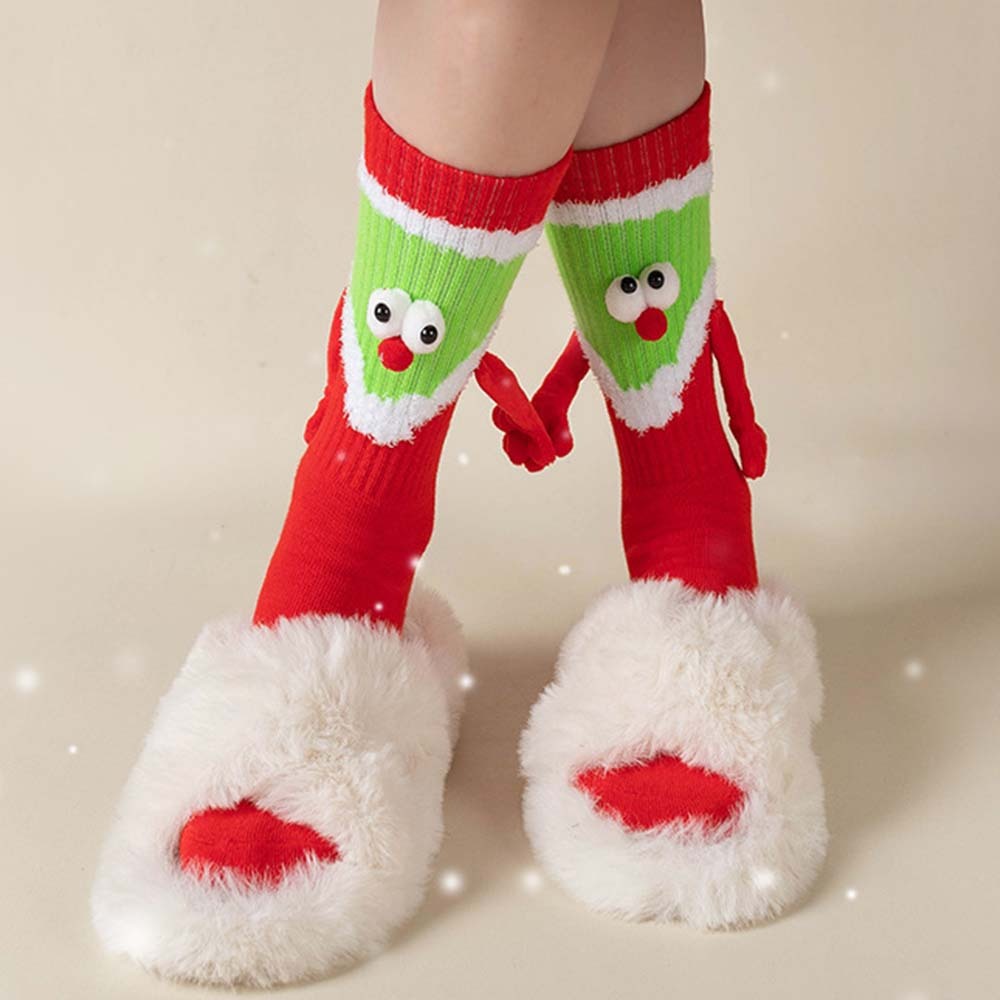 Funny Santa Claus Doll Women's Mid Tube Socks Magnetic Holding Hands Socks Christmas Gifts - FaceSocksUSA