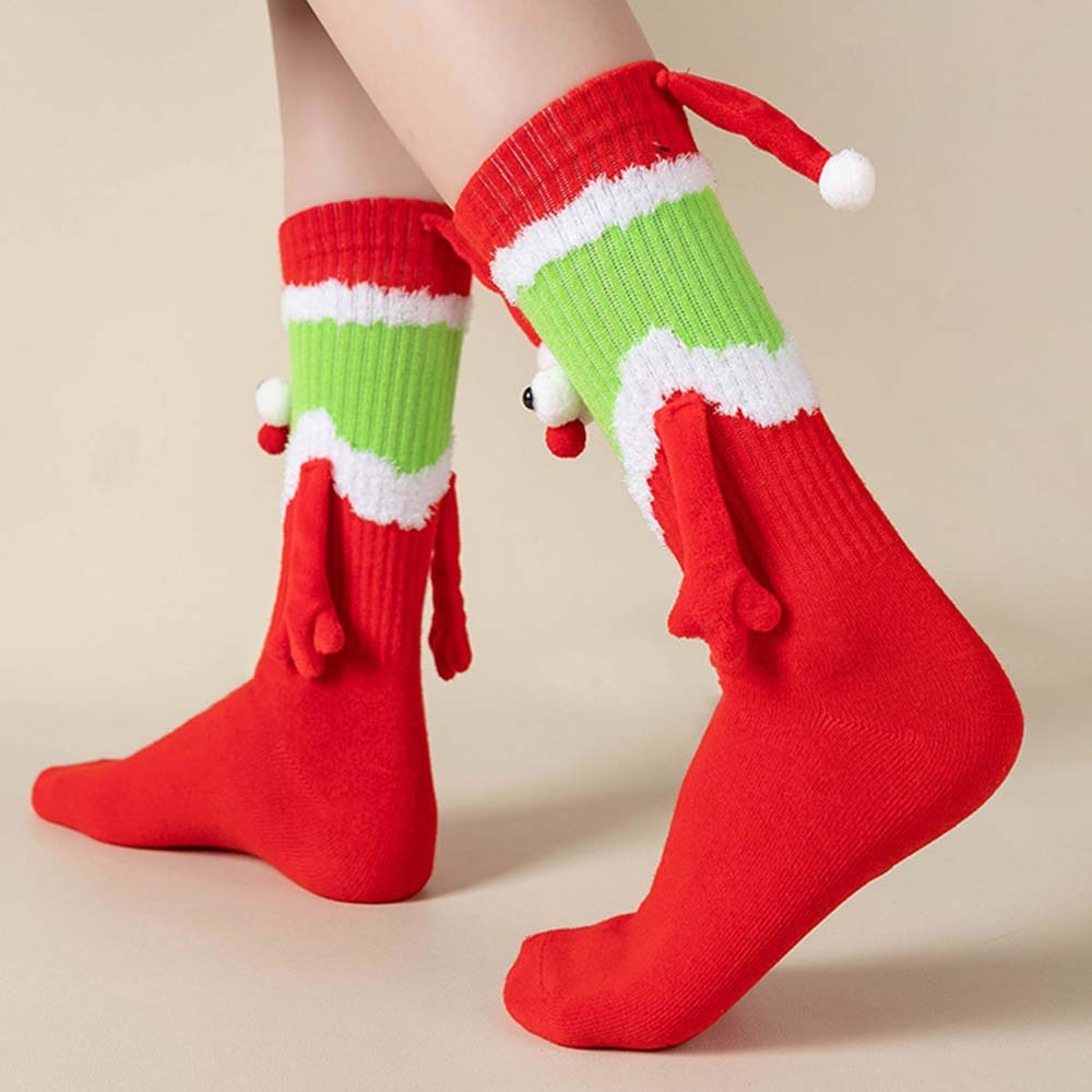 Funny Santa Claus Doll Women's Mid Tube Socks Magnetic Holding Hands Socks Christmas Gifts - FaceSocksUSA