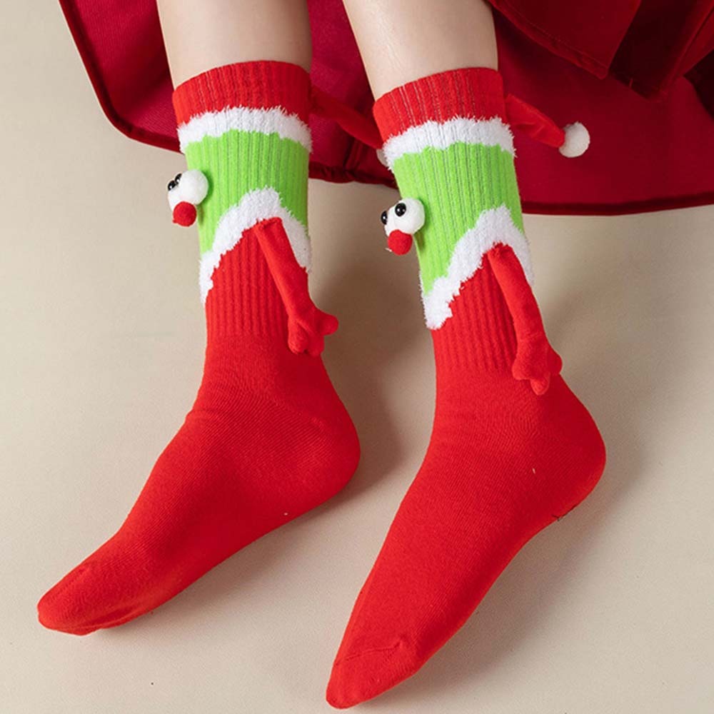 Funny Santa Claus Doll Women's Mid Tube Socks Magnetic Holding Hands Socks Christmas Gifts - FaceSocksUSA