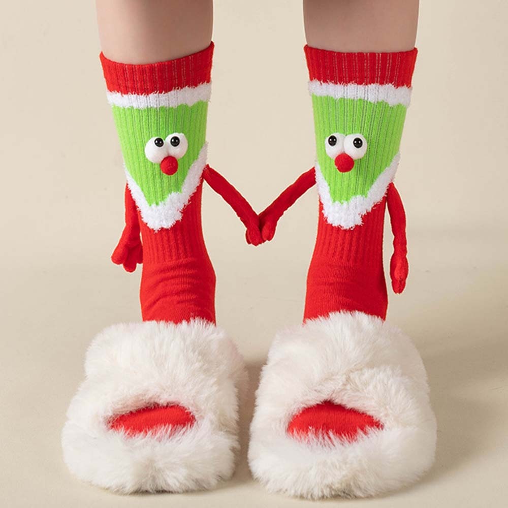 Funny Santa Claus Doll Women's Mid Tube Socks Magnetic Holding Hands Socks Christmas Gifts - FaceSocksUSA