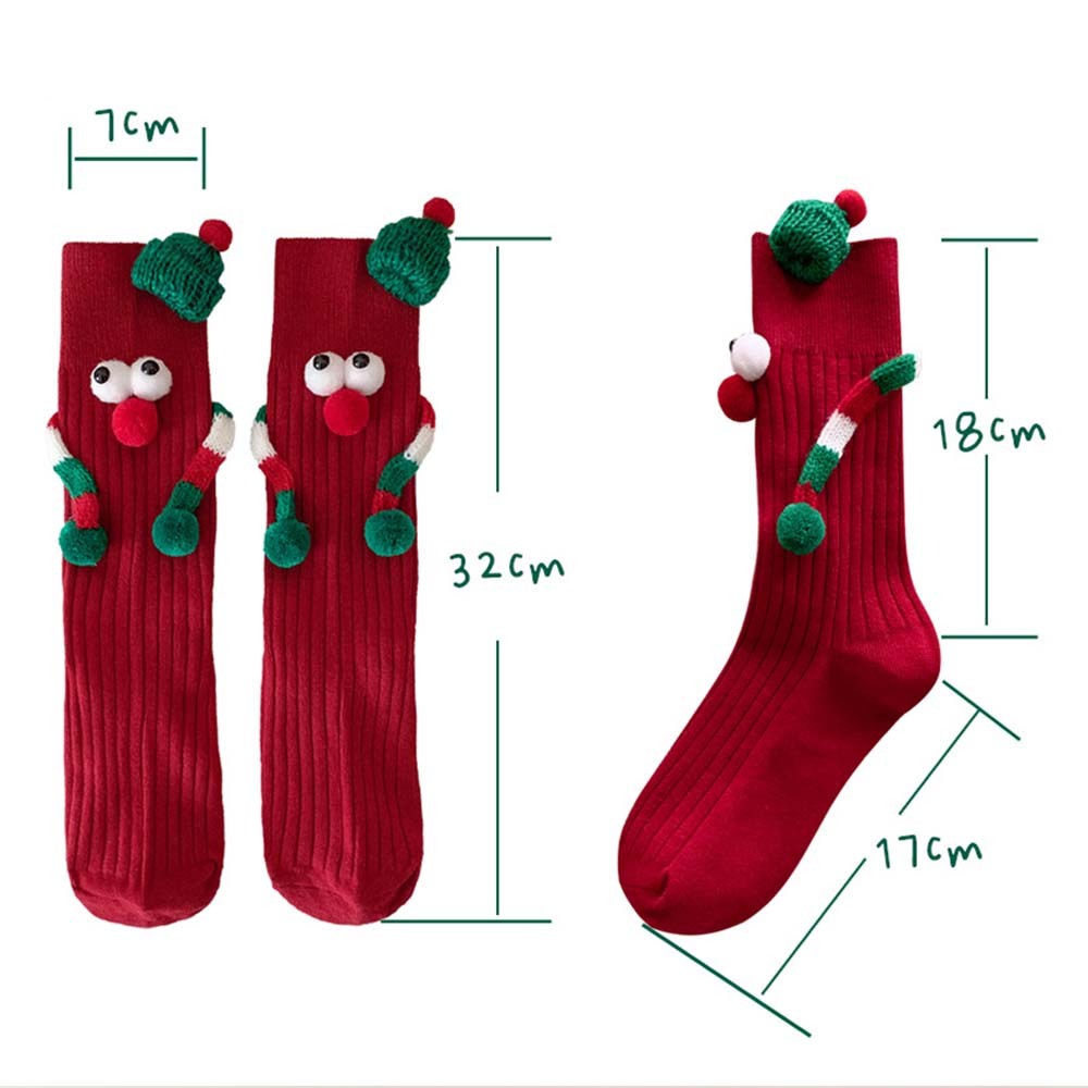 Funny Santa Claus Doll Magnetic Holding Hands Socks Women's Mid Tube Socks Christmas Gifts