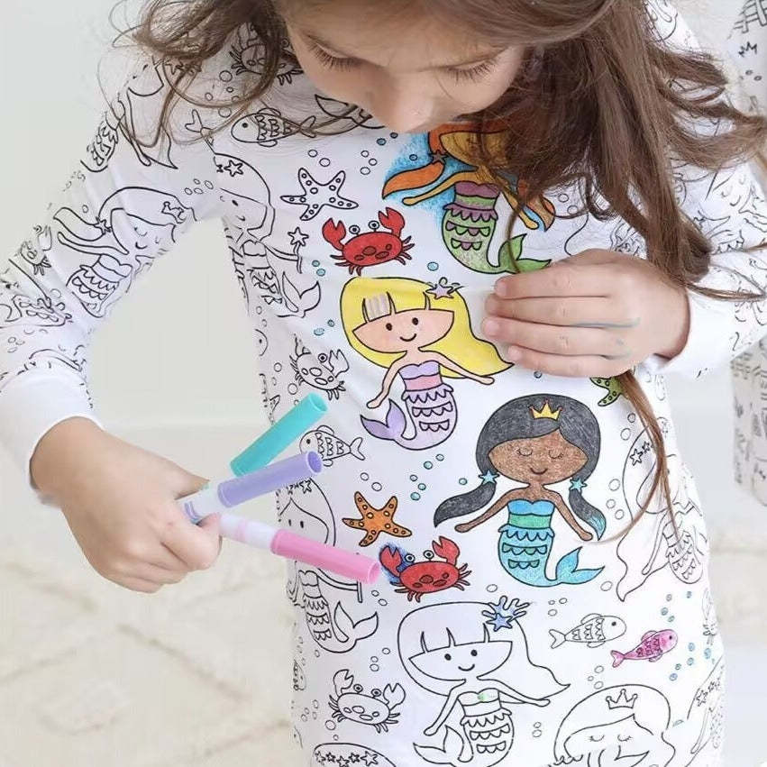 Children's DIY Hand-painted Graffiti Pajama Sets Home Clothes Coloring Cotton Pajama Sets - FaceSocksUSA