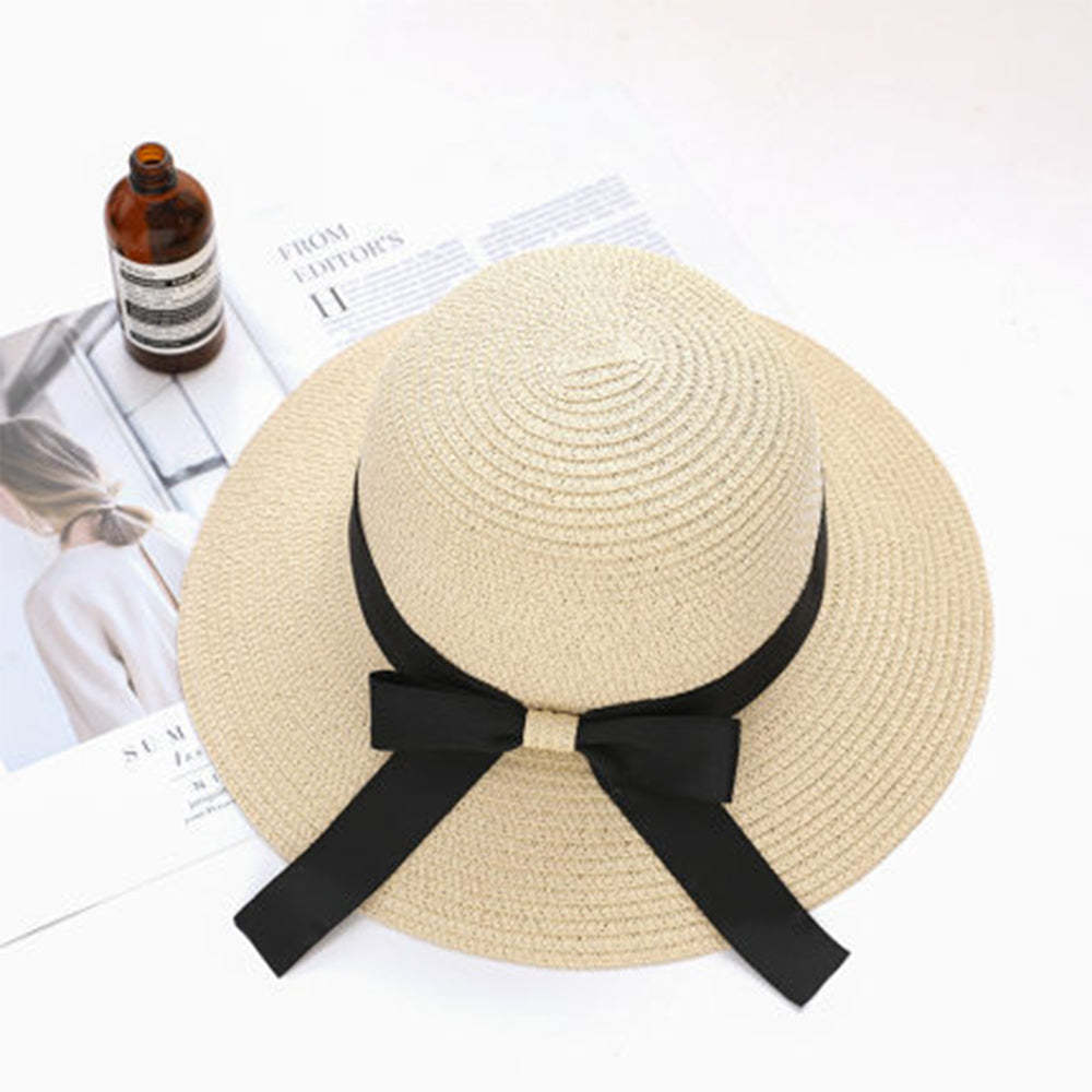 Women Sun Protection Straw Hat Beach Wide Brim Bow-Knot Big Floppy Folding Sun Hat - FaceSocksUSA
