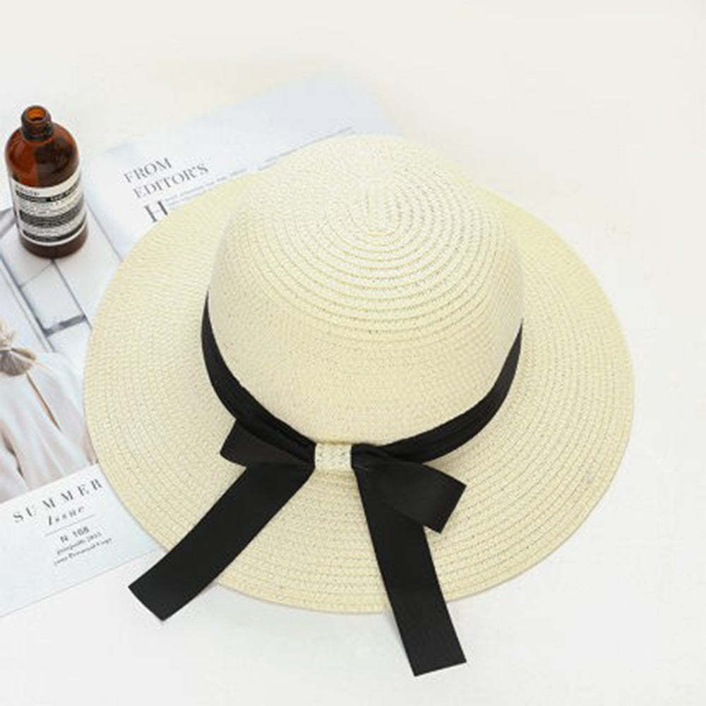 Women Sun Protection Straw Hat Beach Wide Brim Bow-Knot Big Floppy Folding Sun Hat - FaceSocksUSA