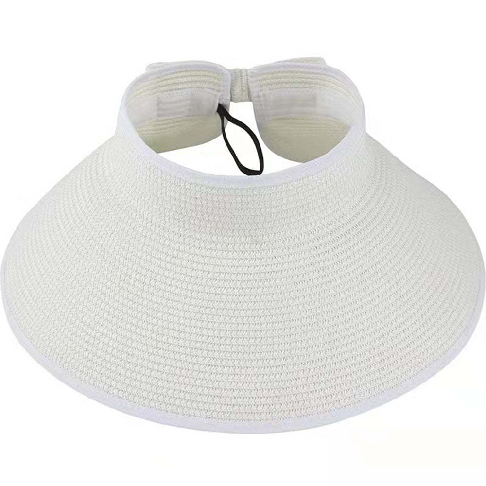 Women Sun Protection Empty Top Straw Hat Beach Wide Brim Bow-Knot Big Floppy Folding Sun Hat - FaceSocksUSA