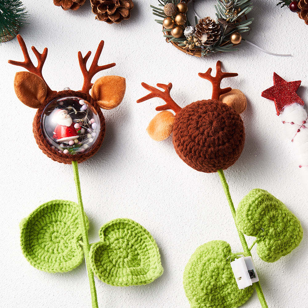 Christmas Deer Santa Flower Decor With Light Handmade Simulation Bouquet Christmas Day Gift	 - FaceSocksUSA
