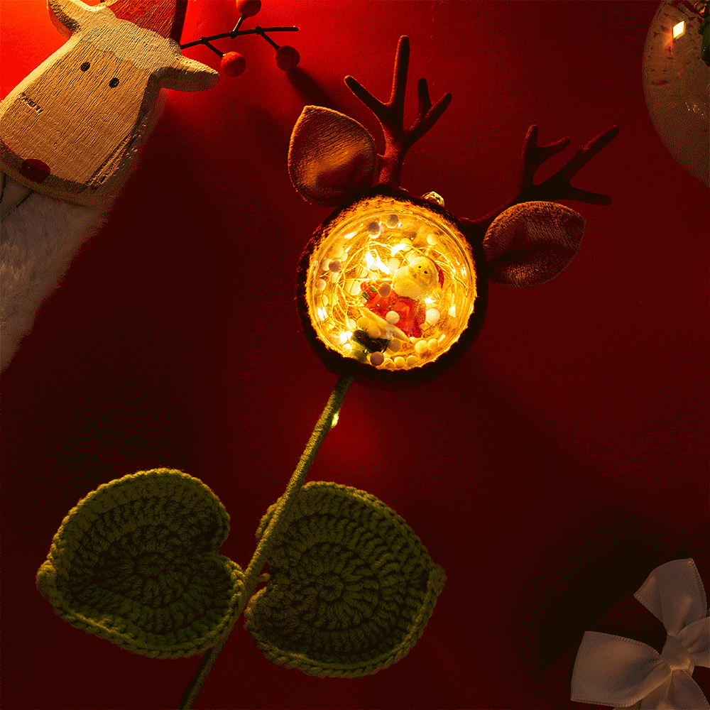 Christmas Deer Santa Flower Decor With Light Handmade Simulation Bouquet Christmas Day Gift	 - FaceSocksUSA