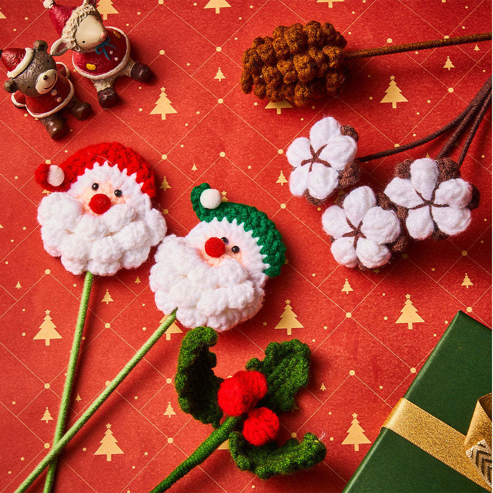 Christmas Crochet Flower Handmade Santa Claus Pine Nut Cotton Knitted Flower Christmas Day Gift	 - FaceSocksUSA