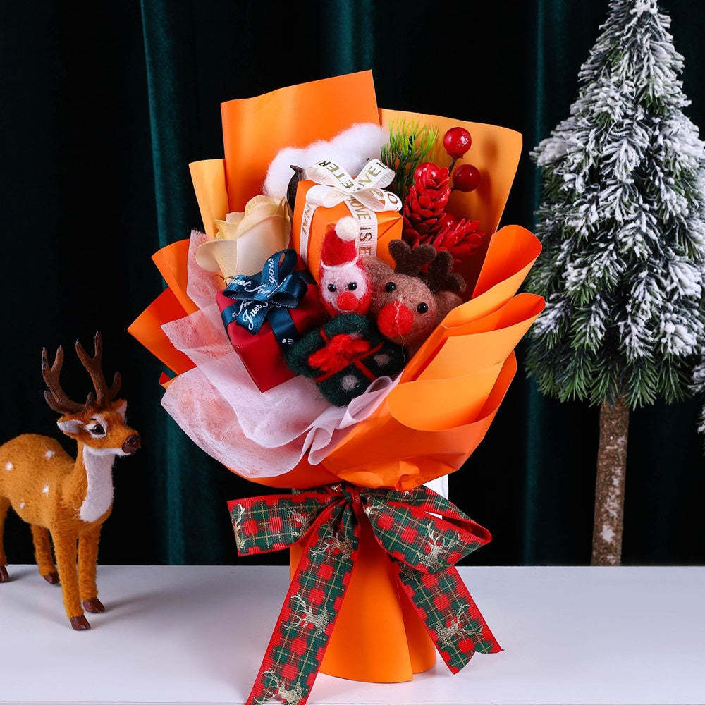 Christmas Plush Doll Bear Bouquet Romantic Toy Soap Flower Christmas Day Gift	 - FaceSocksUSA