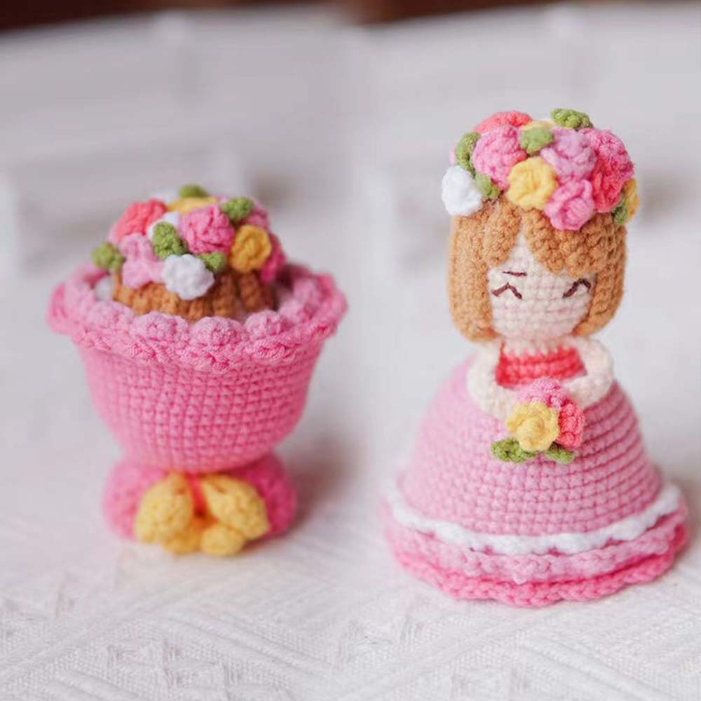 Crochet Doll Crossdressing Bride Flips Wedding Dress Bouquet	 - FaceSocksUSA
