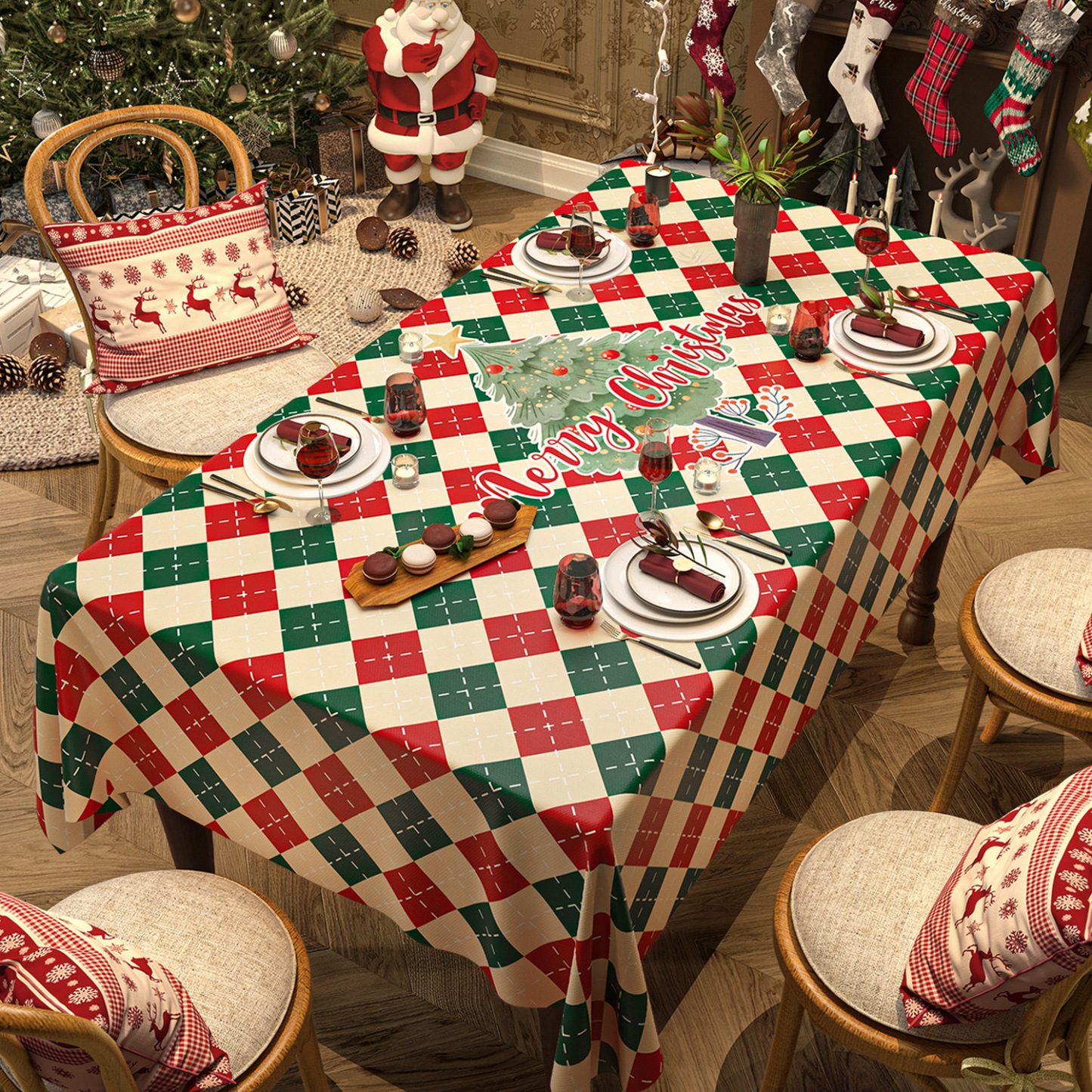 Christmas Tablecloth Digital Printed Festive Dining Table Cover Holiday Home Decoration - FaceSocksUSA