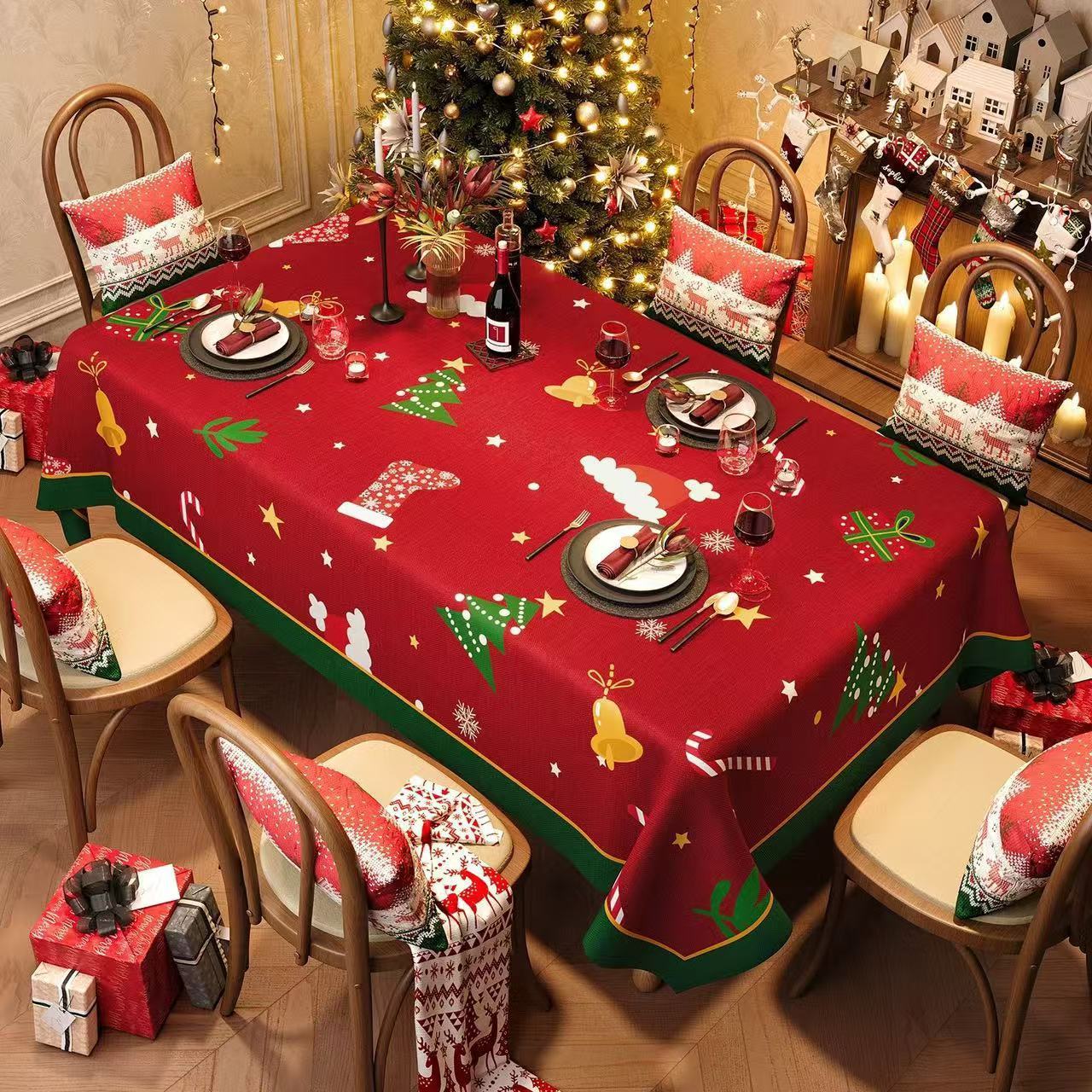 Christmas Tablecloth Digital Printed Festive Dining Table Cover Holiday Home Decoration - FaceSocksUSA