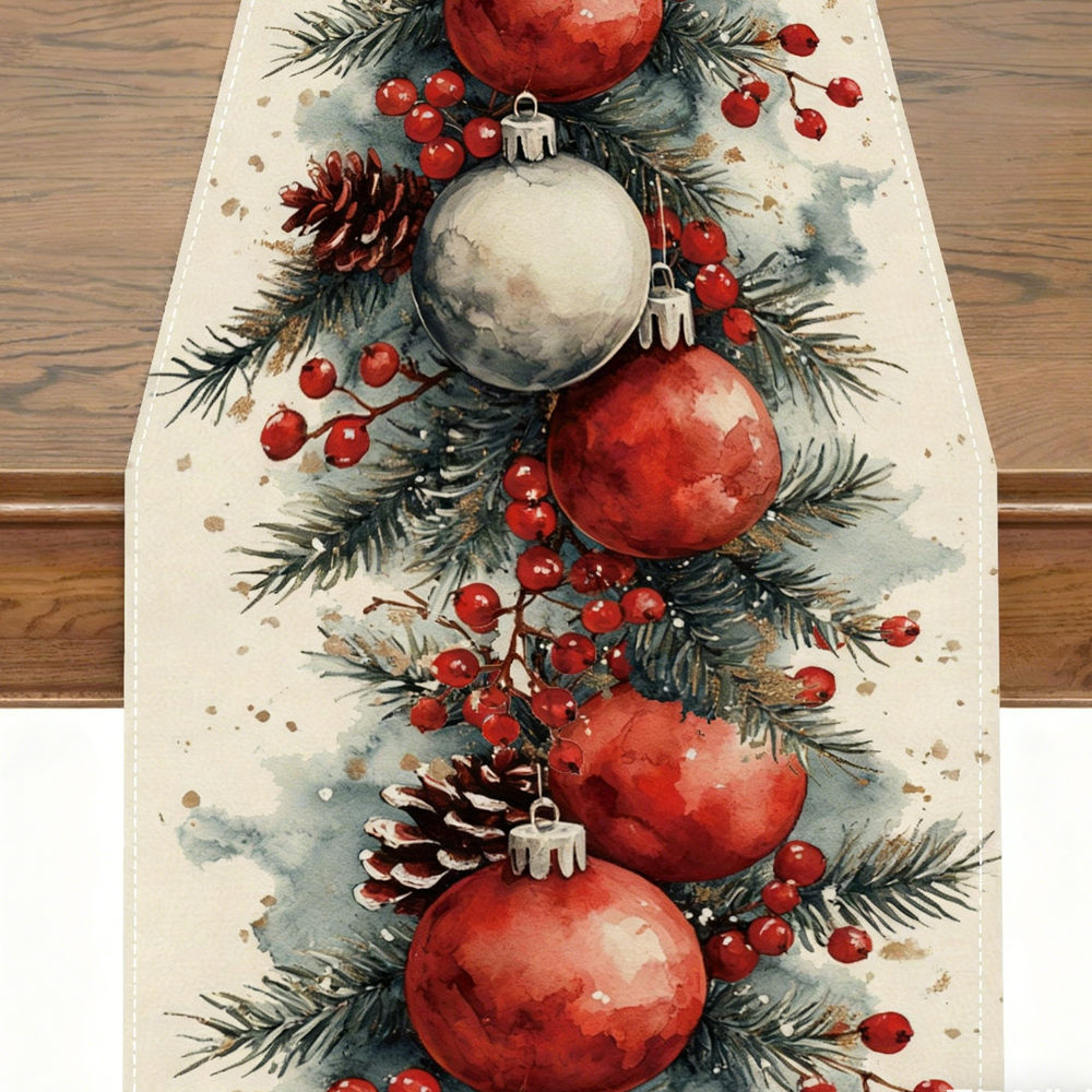 TABLE RUNNER-Christmas Table Runner Woven Polyester, Festive Holiday Dining Decor, Perfect for Season Celebrations