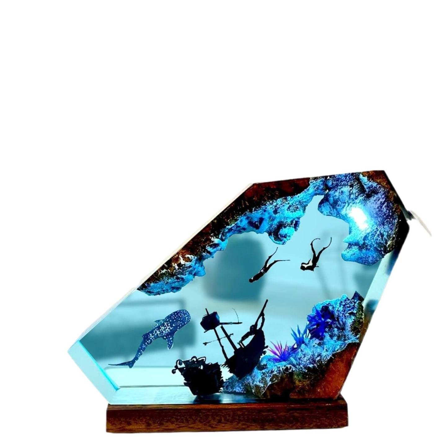 Art Resin Lamp Night Light Whale and Couple Diver Home Decor Gift Unique Birthday Gift Ideas	 - FaceSocksUSA