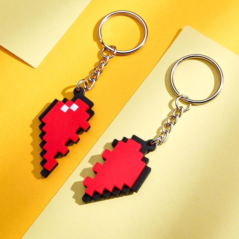 Couple Heart Shape Keychain Black and Red Pixel Block Keychain Anniversary Gift	 - FaceSocksUSA