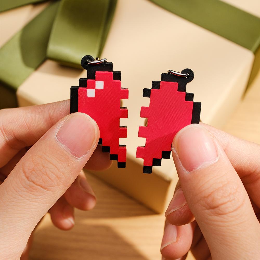 Couple Heart Shape Keychain Black and Red Pixel Block Keychain Anniversary Gift	 - FaceSocksUSA