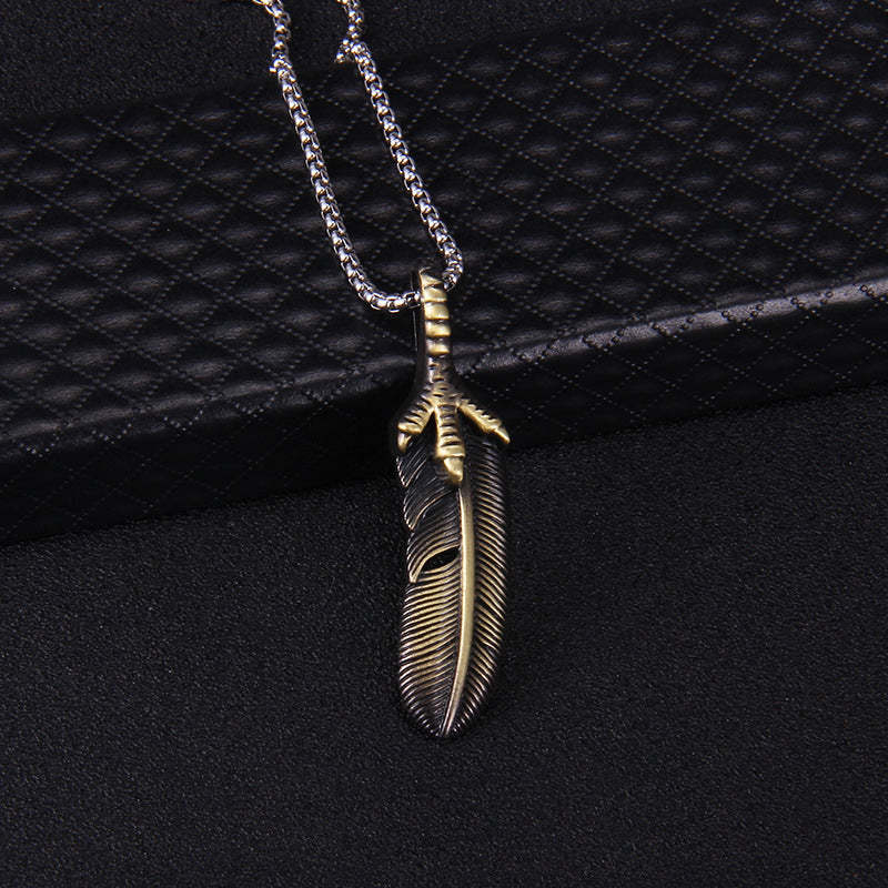 Feather Pendant Necklace Men's Trendy Personality Fashion Nightclub Europe and the United States Hip-hop Street Jewelry - FaceSocksUSA