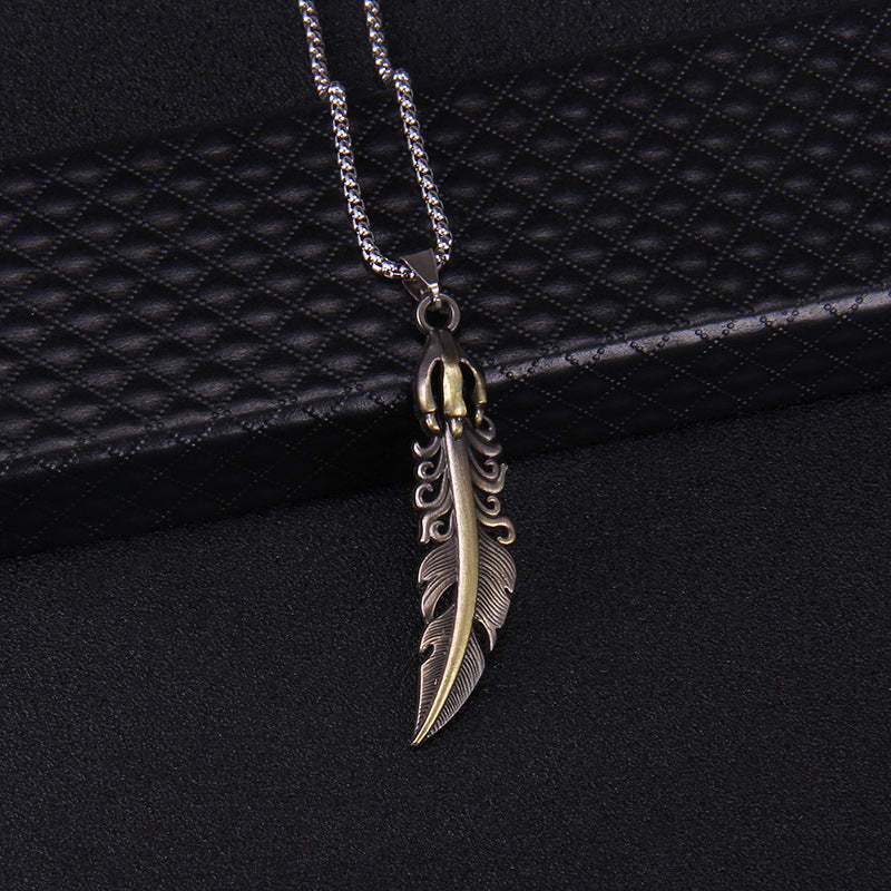 Feather Pendant Necklace Men's Trendy Personality Fashion Nightclub Europe and the United States Hip-hop Street Jewelry - FaceSocksUSA