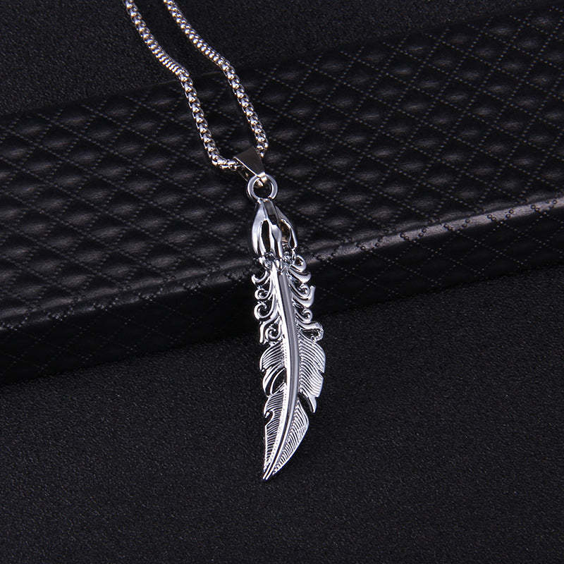 Feather Pendant Necklace Men's Trendy Personality Fashion Nightclub Europe and the United States Hip-hop Street Jewelry - FaceSocksUSA