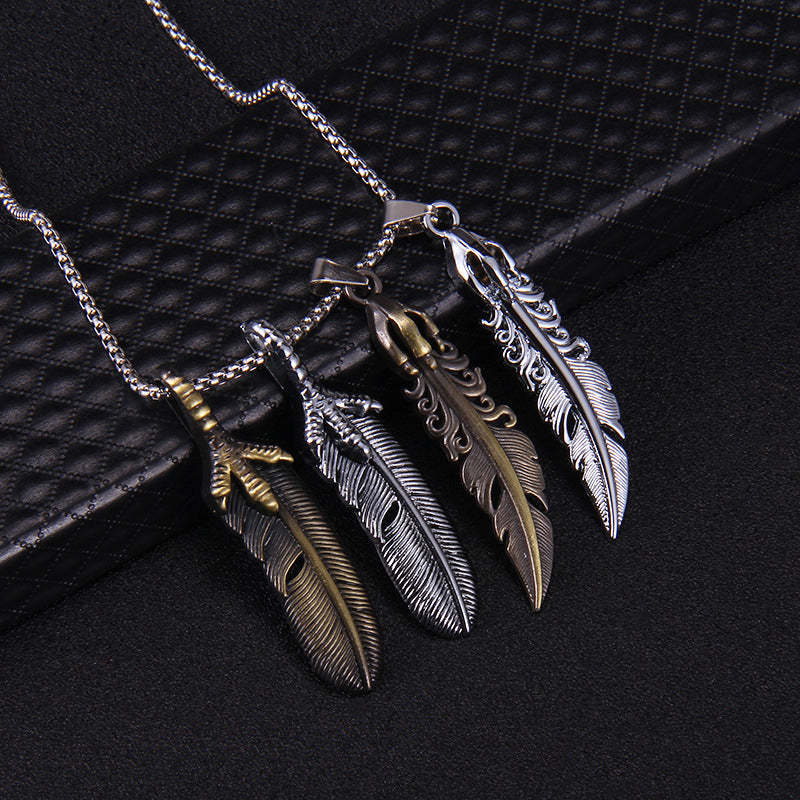 Feather Pendant Necklace Men's Trendy Personality Fashion Nightclub Europe and the United States Hip-hop Street Jewelry - FaceSocksUSA