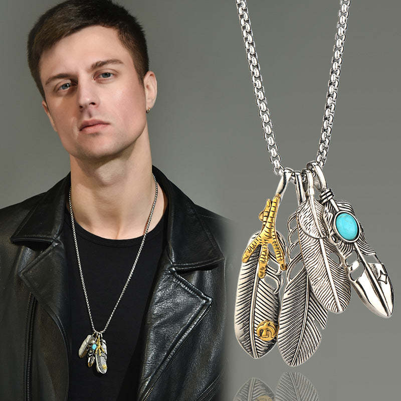 Feather Necklace Men's Hip Hop Street Pendant - FaceSocksUSA