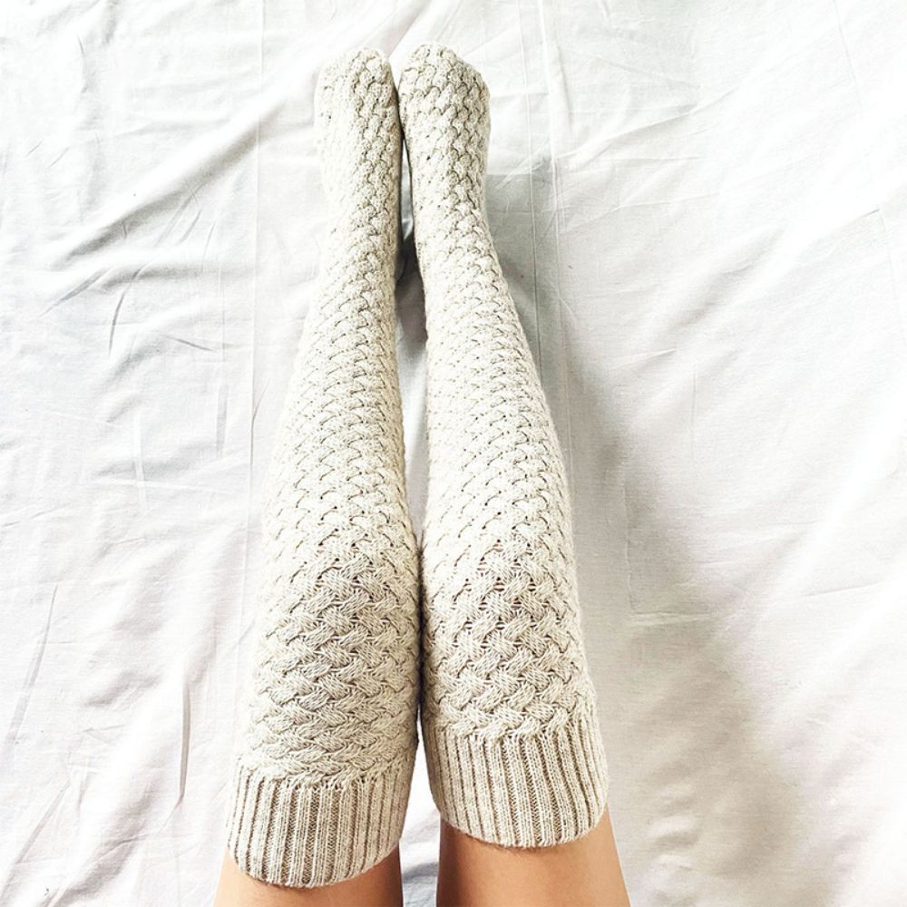Women'S Winter Leg Warmer Solid Color Overknee Socks With Long Hose Knitted High Socks - FaceSocksUSA