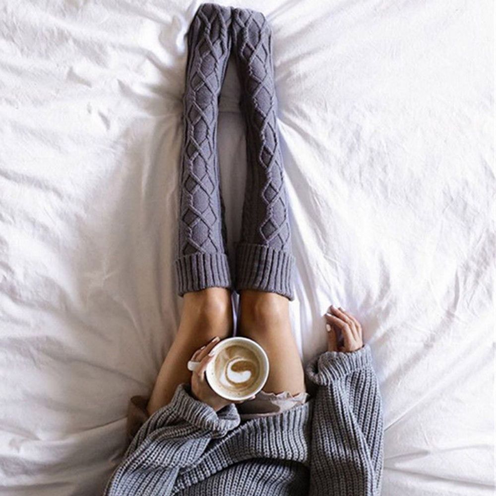 Knitted Socks Women With Hairballs Overknee Socks	 - FaceSocksUSA