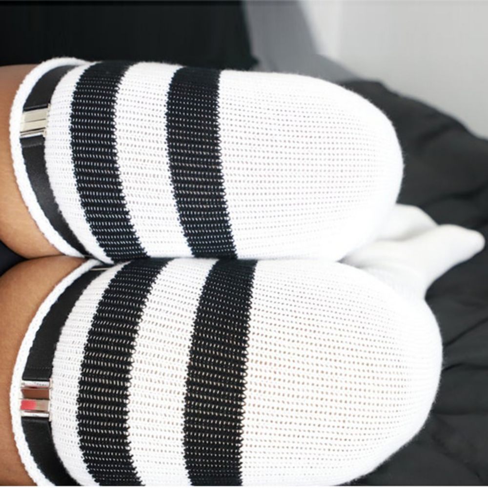 Women Winter Leg Warmer Large Size Three Bars Striped Fashionable Long Tubes Overknee Socks - FaceSocksUSA