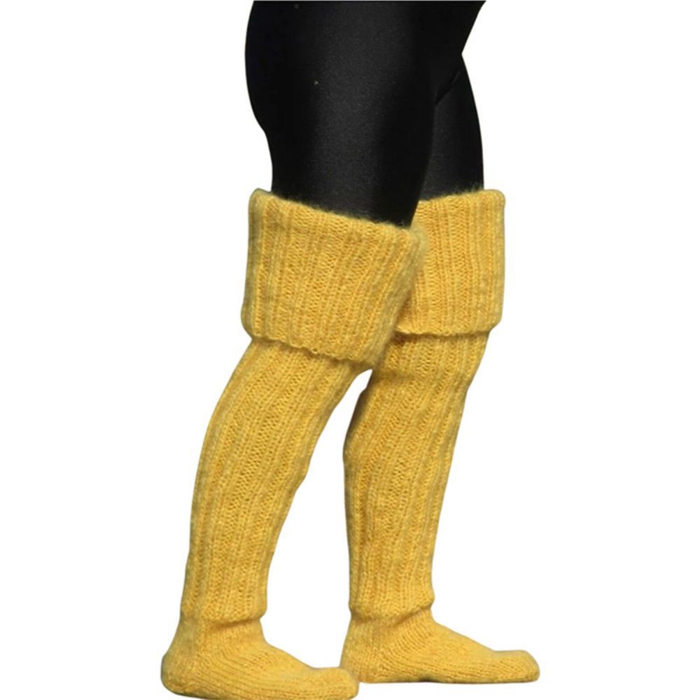 Solid Color Knitted Wool Socks For Women Above The Knee	 - FaceSocksUSA