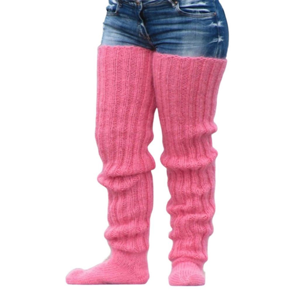 Solid Color Knitted Wool Socks For Women Above The Knee	 - FaceSocksUSA