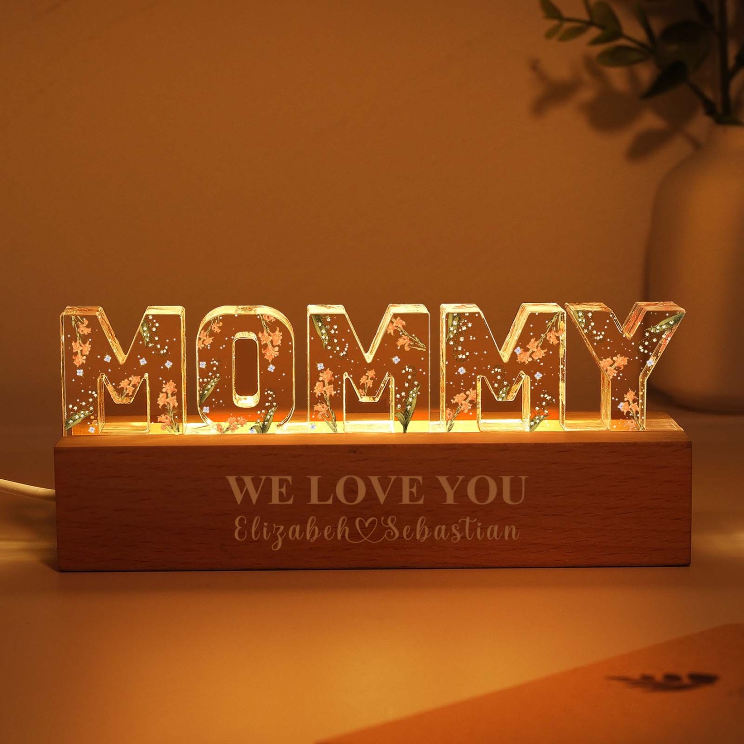 Custom Flower Printed LED Night Light Birth Month Flower Mother's Day Gift for Mom - FaceSocksUSA