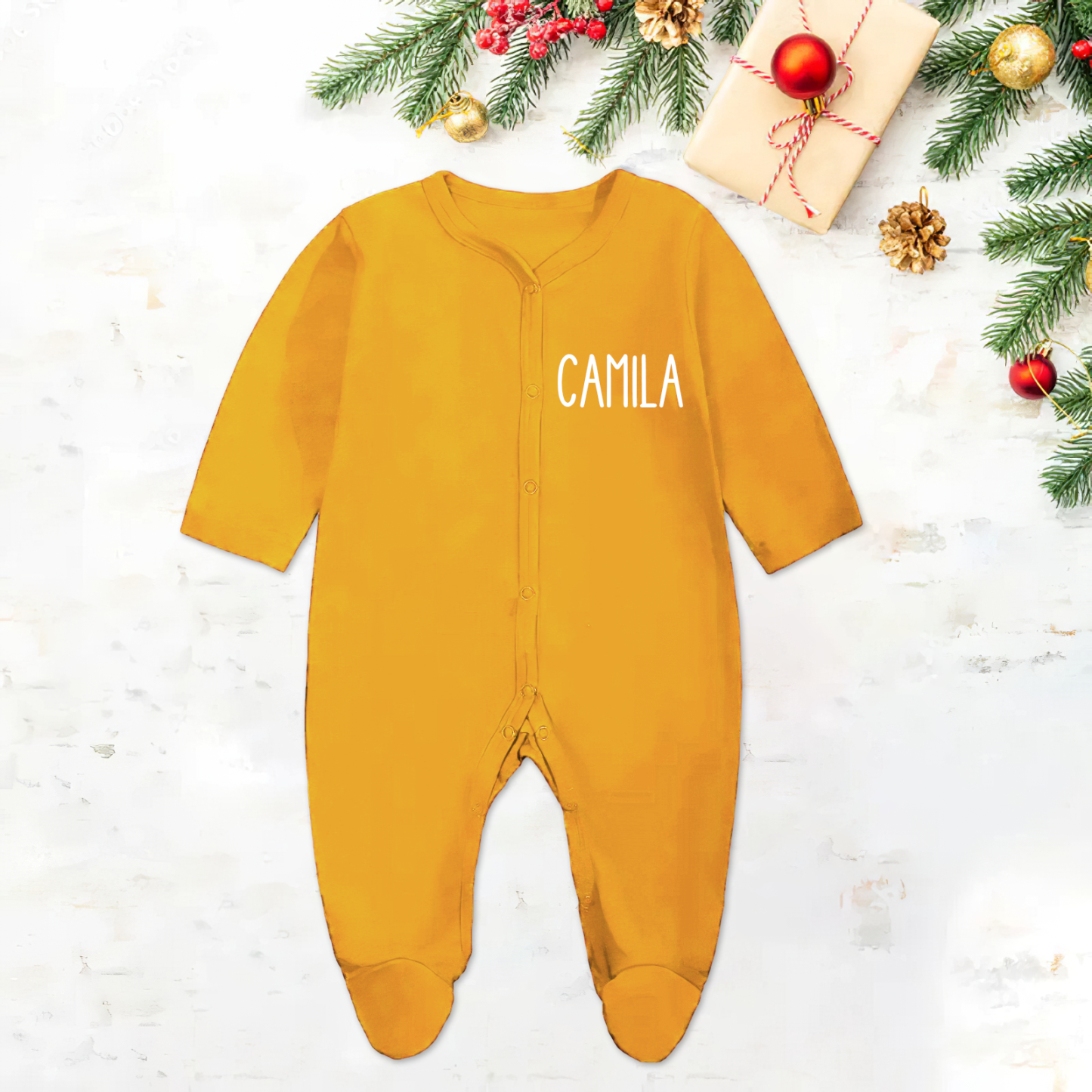 Personalized Baby First Christmas Cozy Soft Long Sleeve Romper - FaceSocksUSA