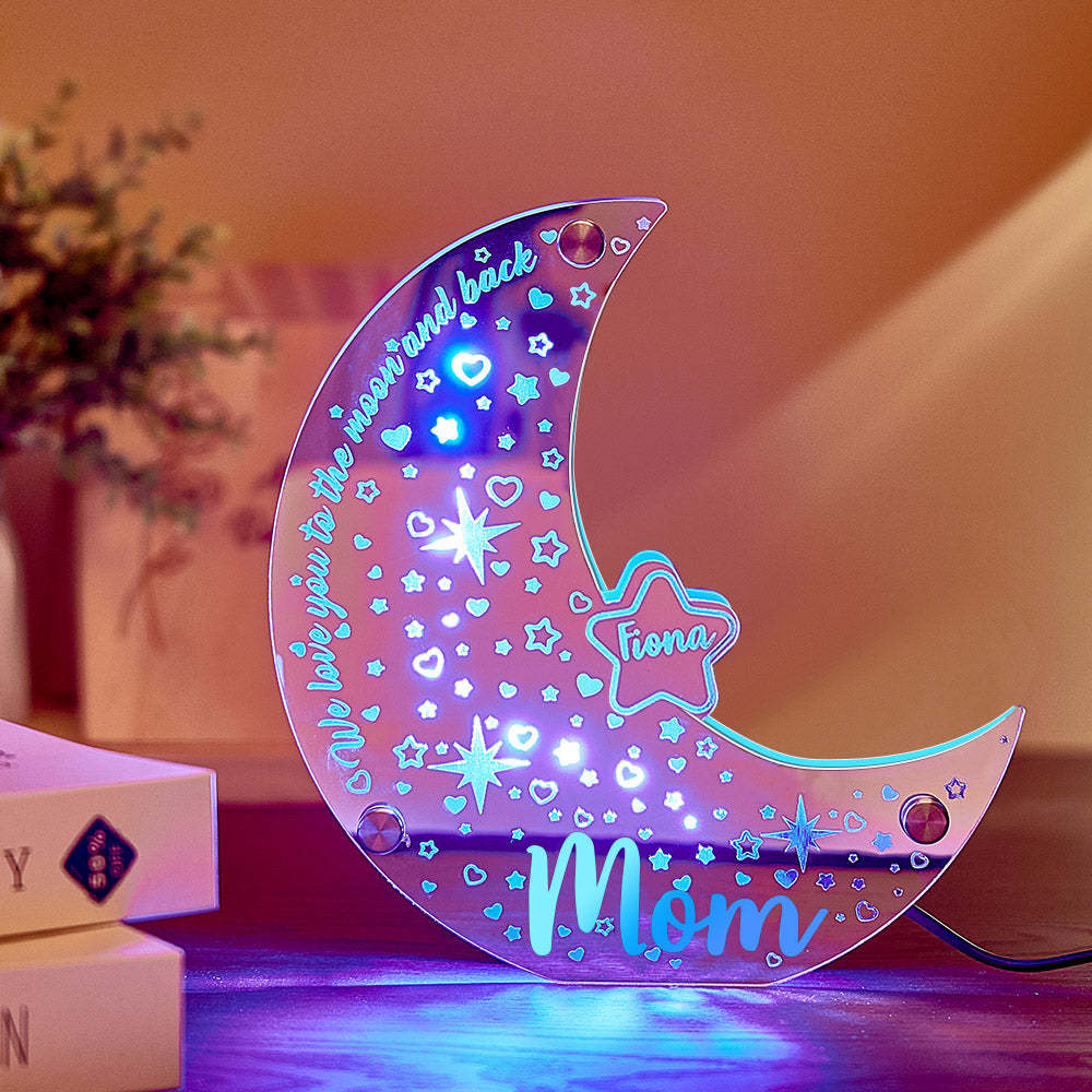 Personalized Name Moon Mirror Light Custom Family Member Name Mirror Light Gift for Mom - FaceSocksUSA