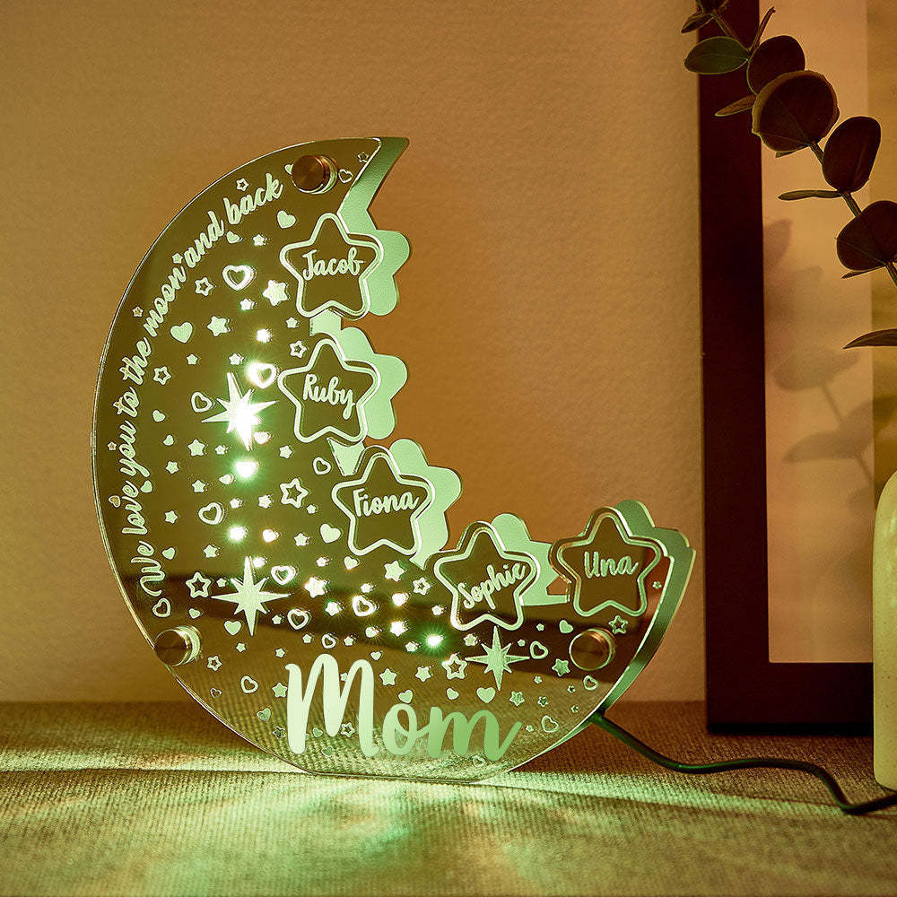 Personalized Name Moon Mirror Light Custom Family Member Name Mirror Light Gift for Mom - FaceSocksUSA