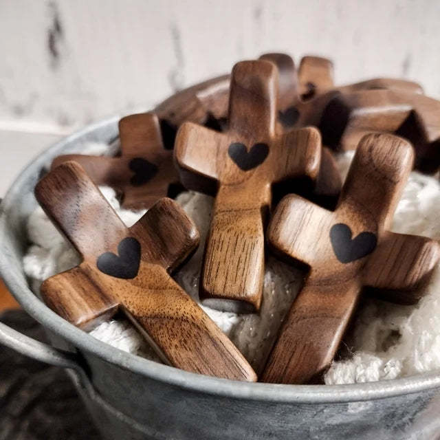 Wooden Cross My Heart Encouragement Gift Fingertip Stress Relief Toy 2pcs