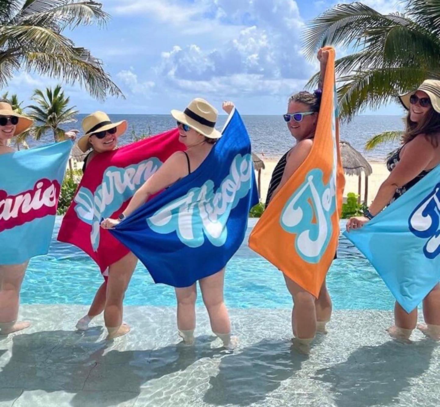 RETRO Style Personalized Beach Towel Personalized Name Bath Towel Custom Pool Towel Beach Towel With Name Outside Birthday Vacation Gift - GiftLab