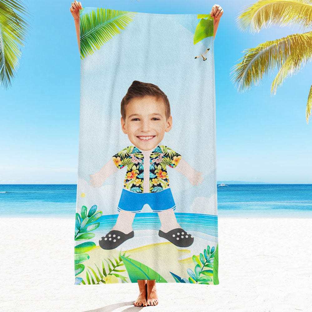 Custom Face Beach Towel Personalized Hawaii Style Beach Towel Funny Gift for Summer - GiftLab