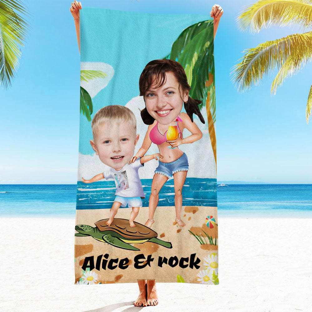 Custom Face Beach Towel Personalized Hawaii Style Beach Towel Funny Gift for Summer - GiftLab
