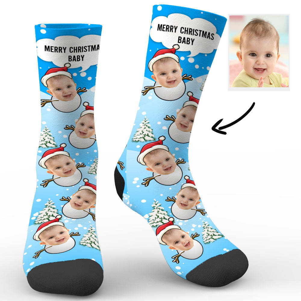 Christmas Custom Cute Snowman Socks-FaceSocksUSA