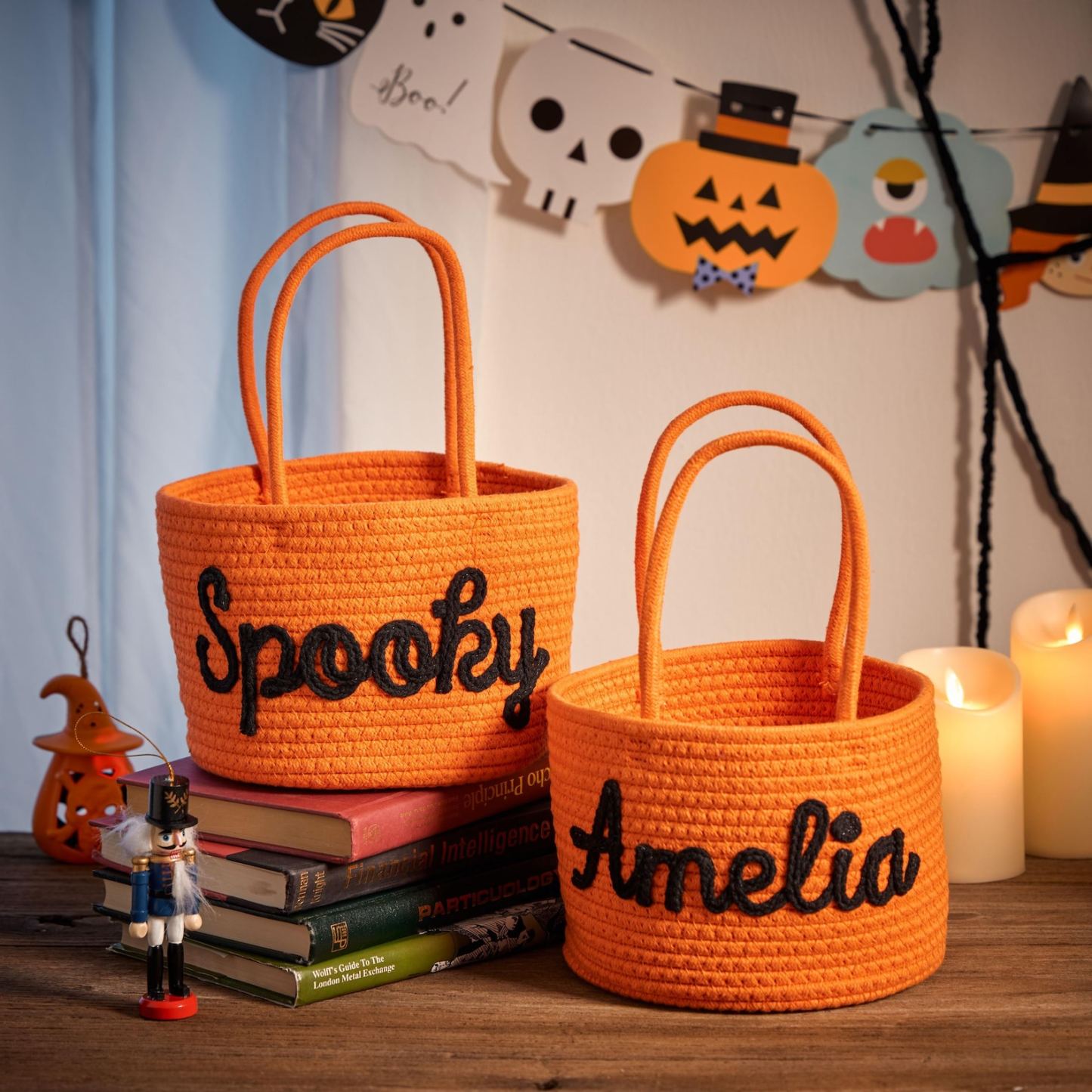 Personalized Halloween Cotton Basket Custom Name Trick-or-Treat Bag Custom Baby Shower Name Basket,Toys Storage Nursery Gift Pet Basket - FaceSocksUSA