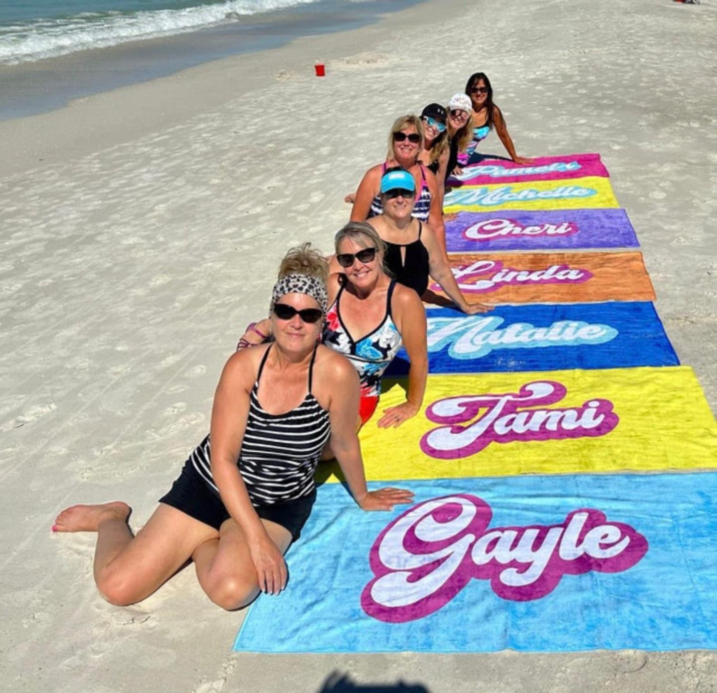 RETRO Style Personalized Beach Towel Personalized Name Bath Towel Custom Pool Towel Beach Towel With Name Outside Birthday Vacation Gift - GiftLab