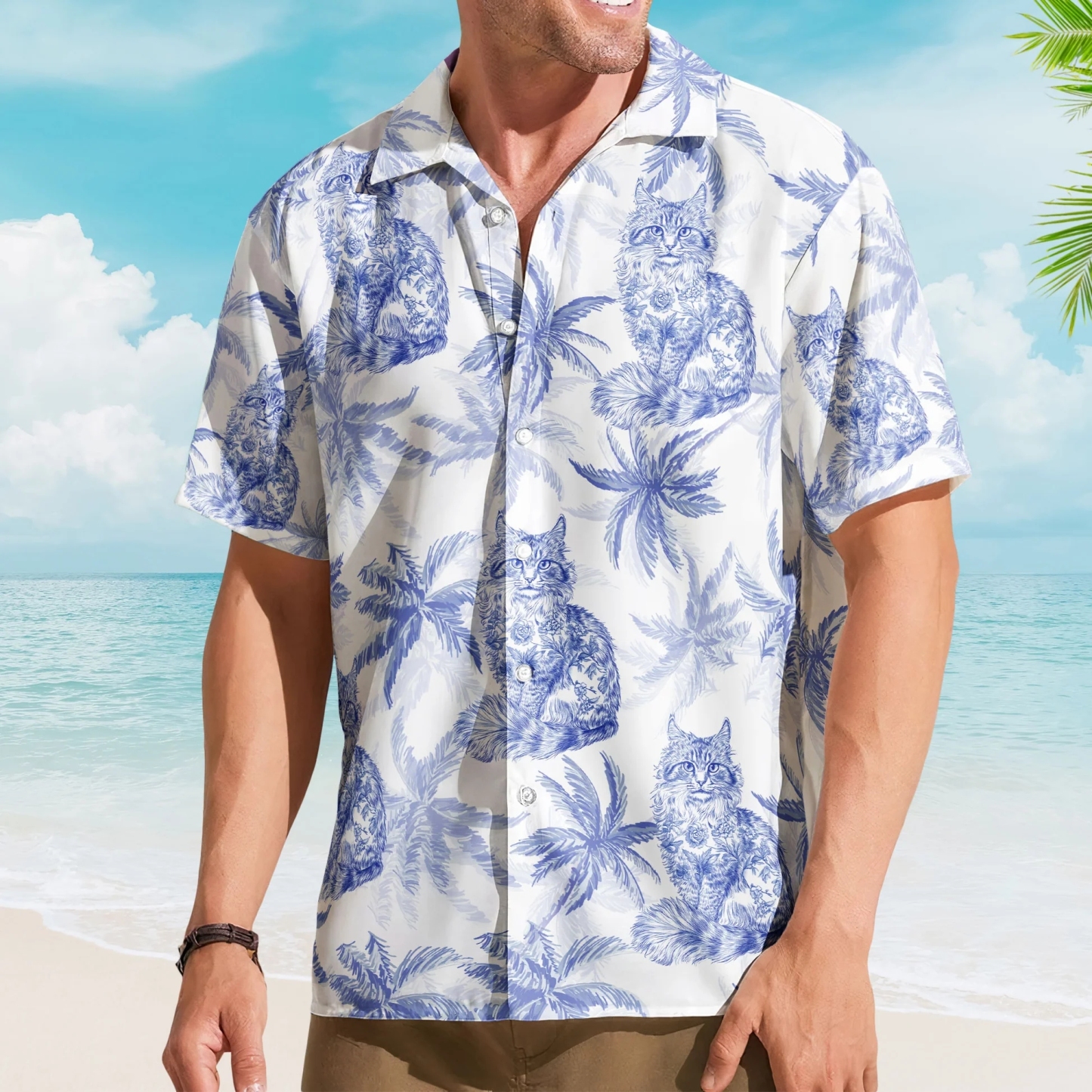 Cat Lover Chinoiserie Toile De Jouy Style - Personalized Hawaiian Shirt