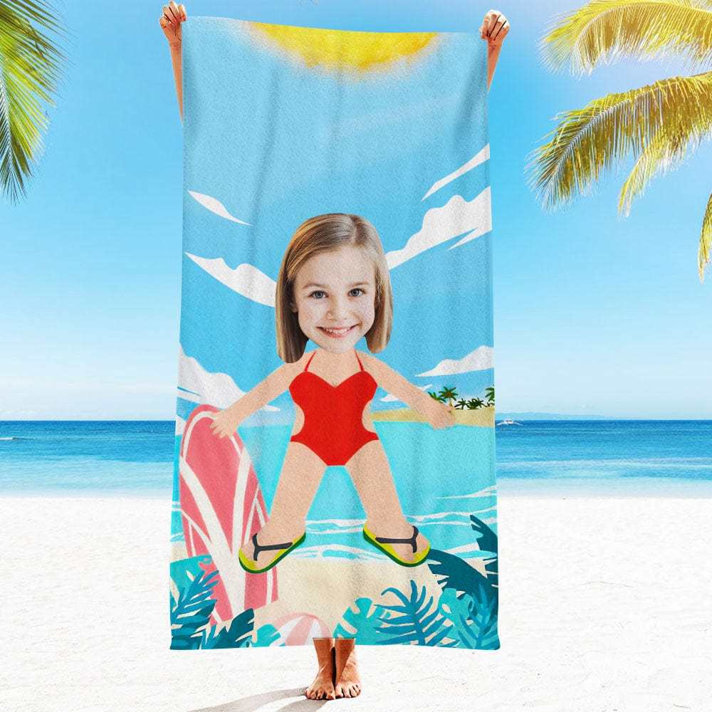 Custom Face Beach Towel Personalized Hawaii Style Beach Towel Funny Gift for Summer - GiftLab