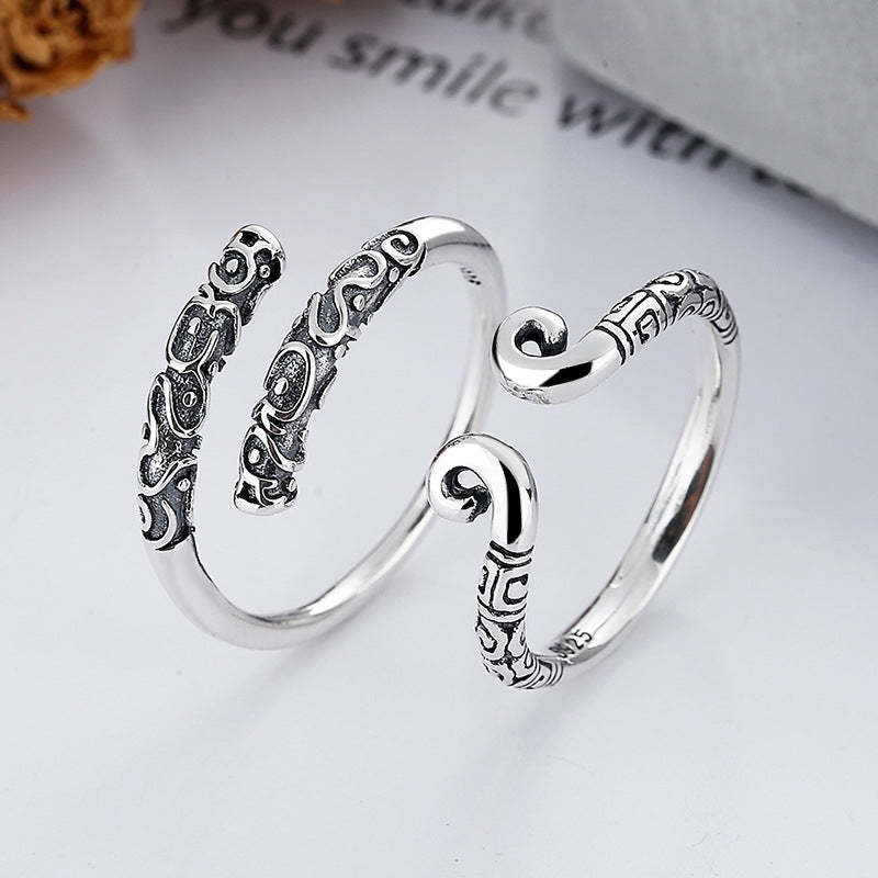 S925 Sterling Silver Band-tightening Spell Couple Ring Golden Cudgel Ring Vintage Ring	 - FaceSocksUSA