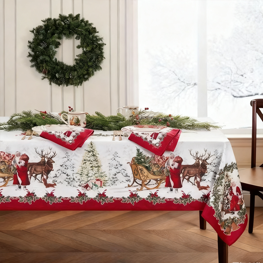 Christmas New Arrival Tablecloth, Digital Printed Festive Dining Table Cover, Holiday Home Decoration - FaceSocksUSA