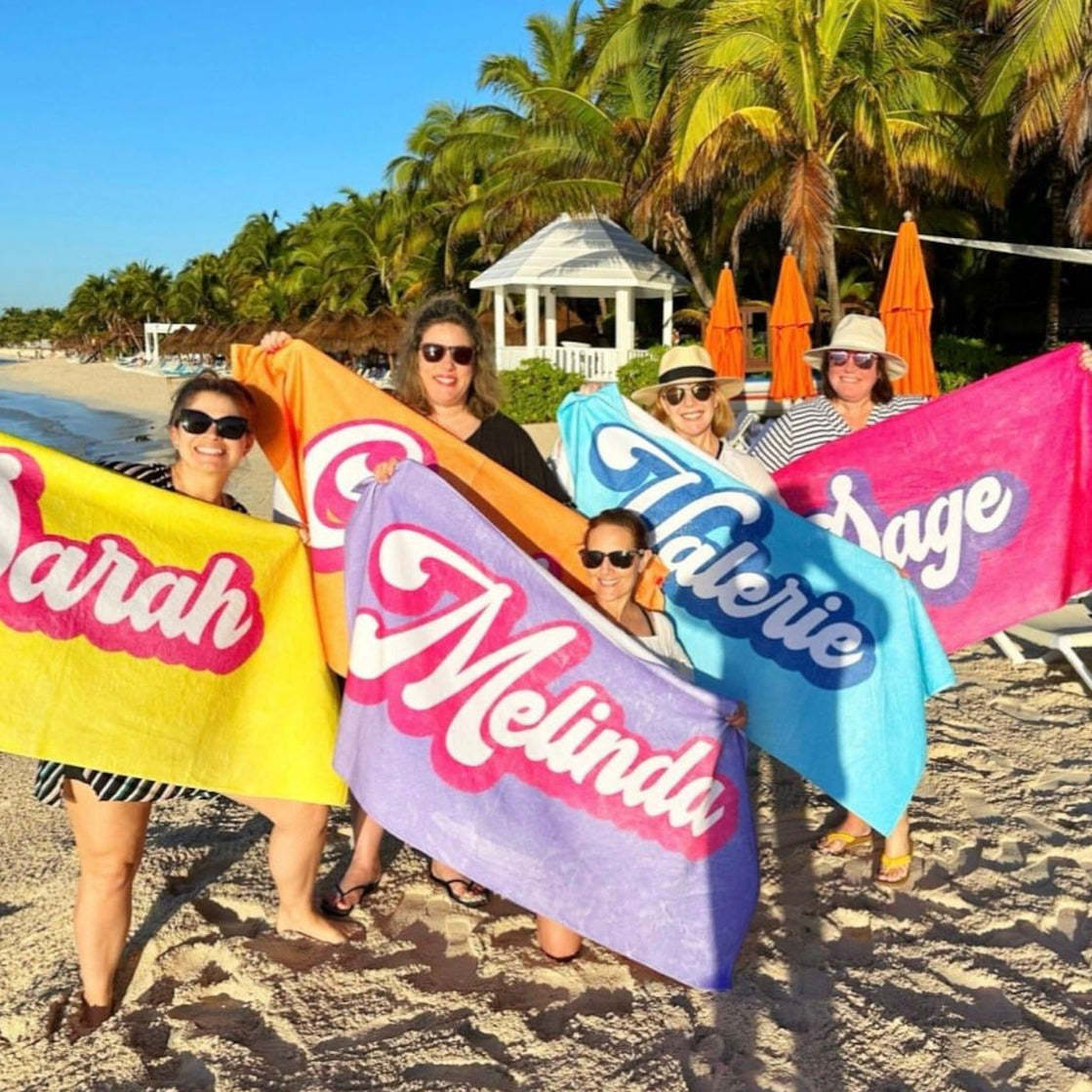 RETRO Style Personalized Beach Towel Personalized Name Bath Towel Custom Pool Towel Beach Towel With Name Outside Birthday Vacation Gift - GiftLab