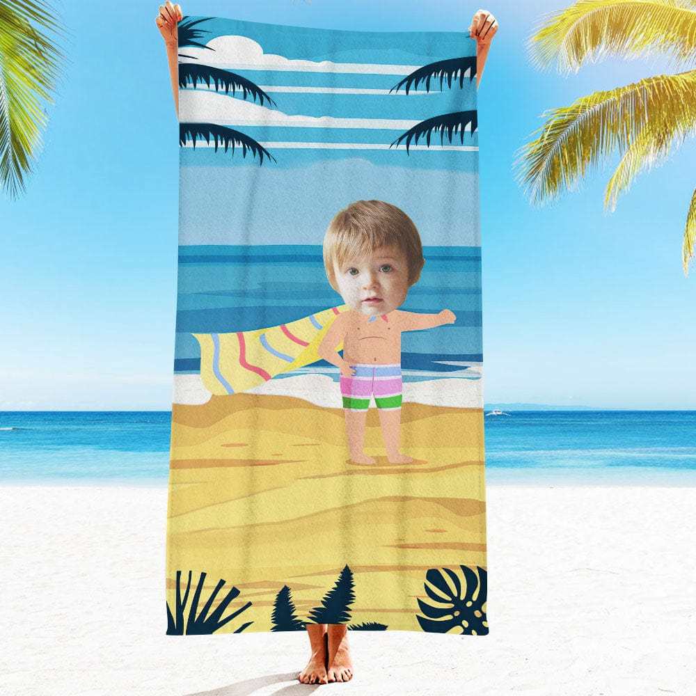 Custom Face Beach Towel Personalized Hawaii Style Beach Towel Funny Gift for Summer - GiftLab
