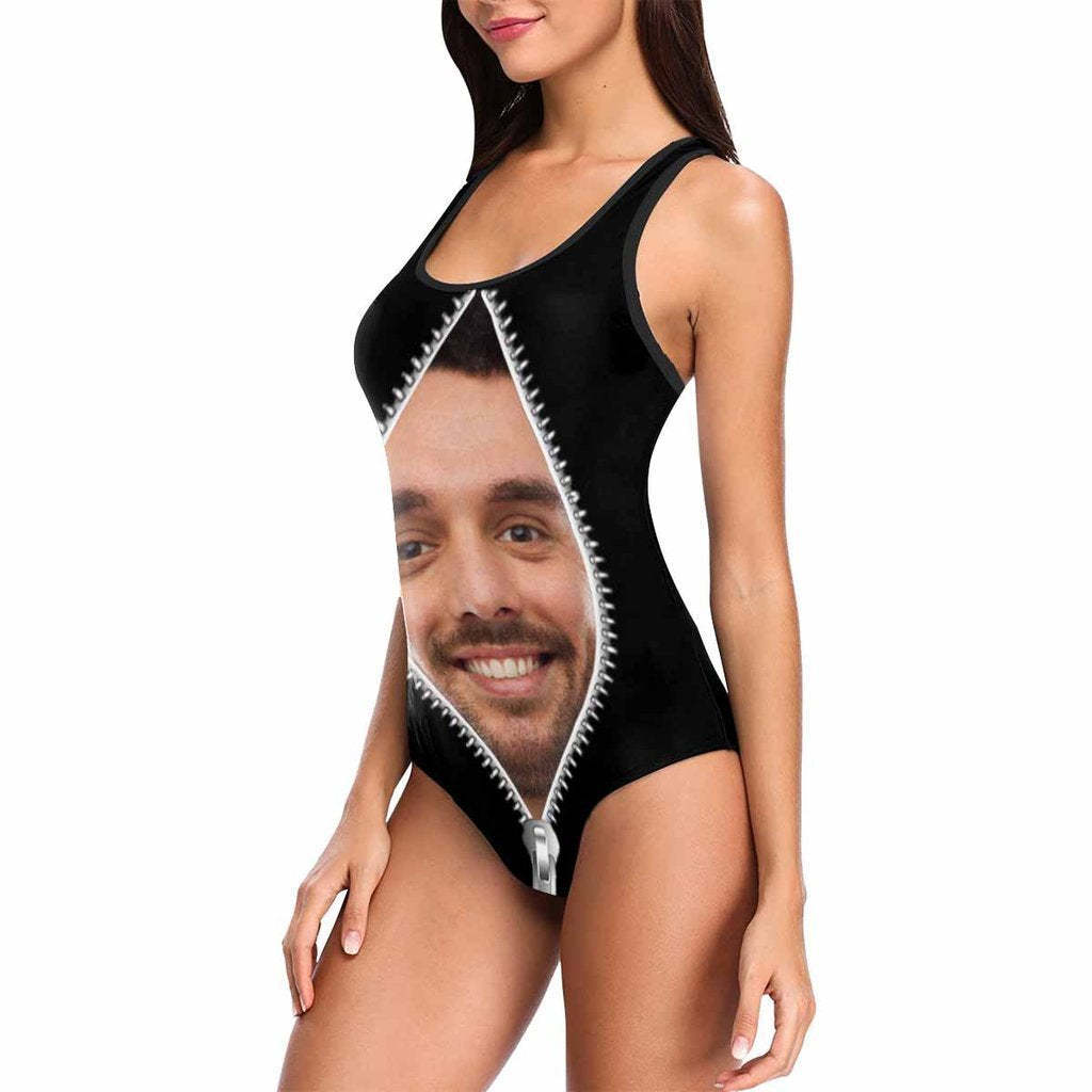 Custom Face Zipper Photo Women's One Piece Sexy Swimsuit - FaceSocksUSA