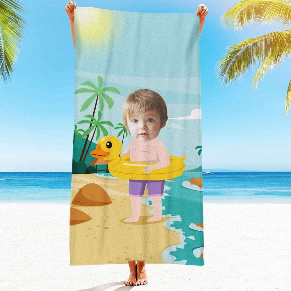 Custom Face Beach Towel Personalized Hawaii Style Beach Towel Funny Gift for Summer - GiftLab